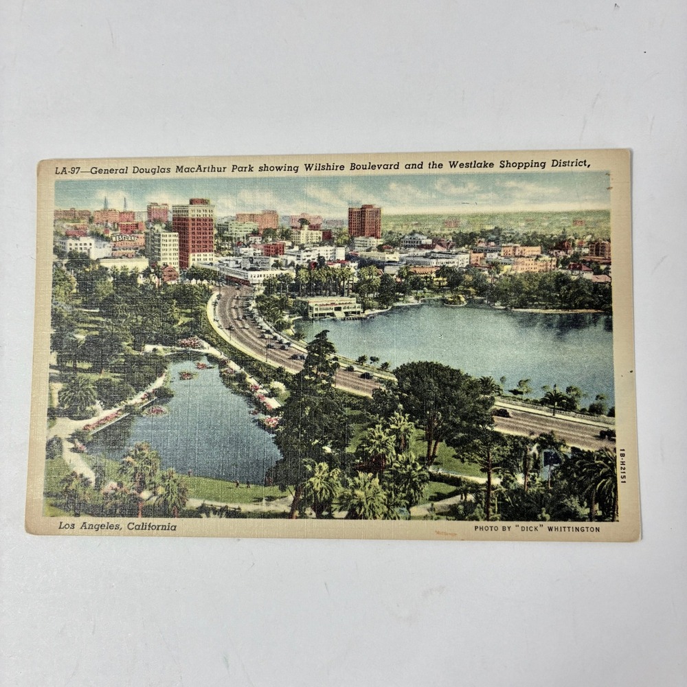 VTG MacArthur Park Los Angeles Postcard Wilshire Blvd Westlake Shopping Dist